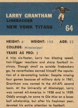 1962 Fleer #64 Larry Grantham Back