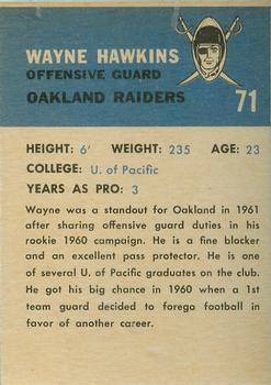 1962 Fleer #71 Wayne Hawkins Back