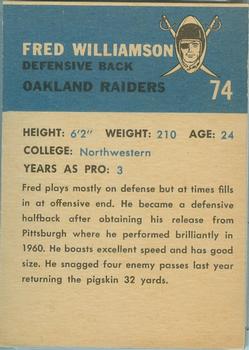 1962 Fleer #74 Fred Williamson Back