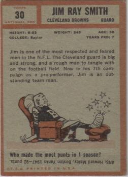 1962 Topps #30 Jim Ray Smith Back