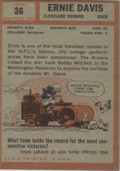 1962 Topps #36 Ernie Davis Back