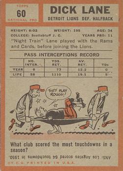1962 Topps #60 Dick Lane Back