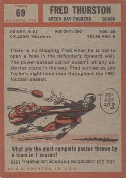 1962 Topps #69 Fred Thurston Back