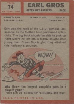 1962 Topps #74 Earl Gros Back