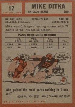 1962 Topps #17 Mike Ditka Back