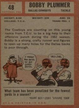 1962 Topps #48 Bobby Plummer Back