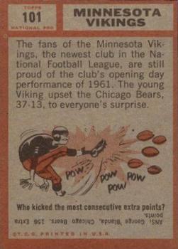 1962 Topps #101 Minnesota Vikings Back