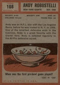 1962 Topps #108 Andy Robustelli Back