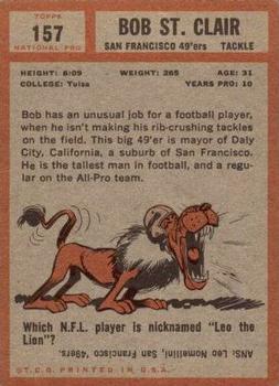 1962 Topps #157 Bob St. Clair Back