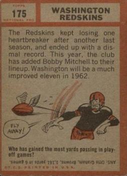1962 Topps #175 Washington Redskins Back