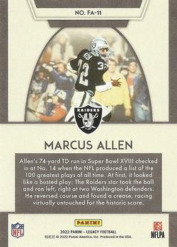 2022 Panini Legacy - For the Ages #FA-11 Marcus Allen Back