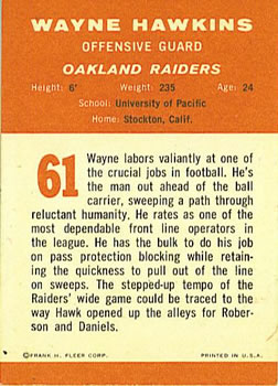 1963 Fleer #61 Wayne Hawkins Back