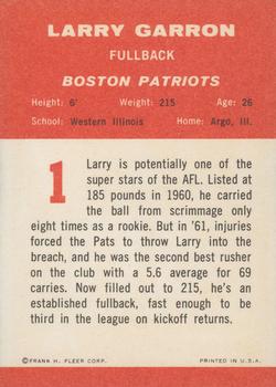 1963 Fleer #1 Larry Garron Back