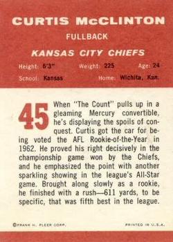 1963 Fleer #45 Curtis McClinton Back