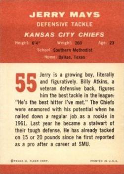 1963 Fleer #55 Jerry Mays Back