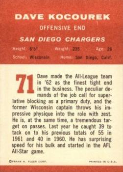 1963 Fleer #71 Dave Kocourek Back