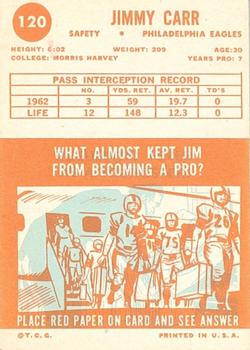 1963 Topps #120 Jimmy Carr Back