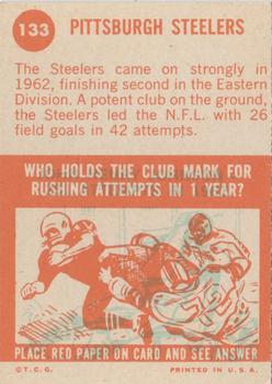 1963 Topps #133 PIttsburgh Steelers Back