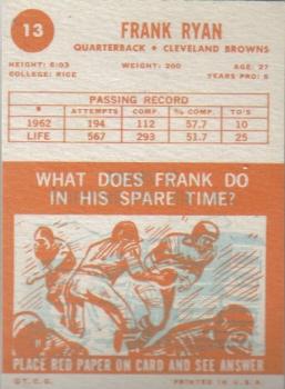 1963 Topps #13 Frank Ryan Back