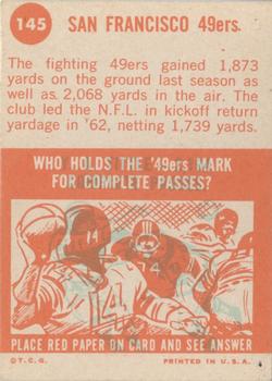1963 Topps #145 San Francisco 49ers Back