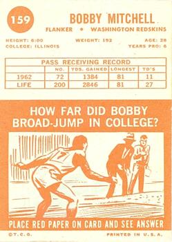 1963 Topps #159 Bobby Mitchell Back