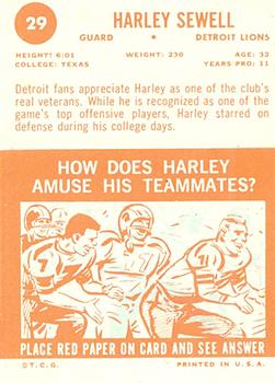 1963 Topps #29 Harley Sewell Back