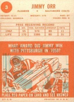1963 Topps #3 Jimmy Orr Back