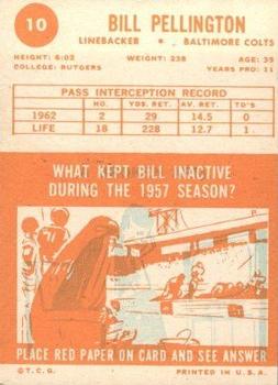 1963 Topps #10 Bill Pellington Back