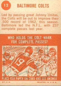 1963 Topps #12 Baltimore Colts Back