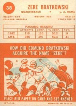 1963 Topps #38 Zeke Bratkowski Back