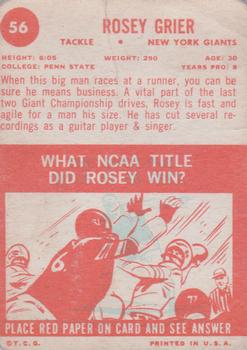 1963 Topps #56 Rosey Grier Back