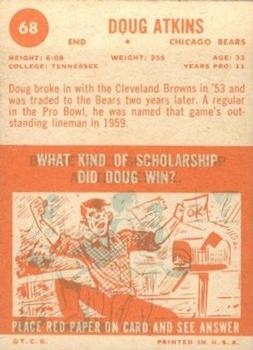 1963 Topps #68 Doug Atkins Back