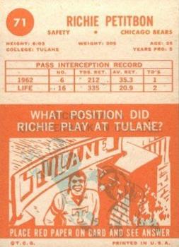 1963 Topps #71 Richie Petitbon Back