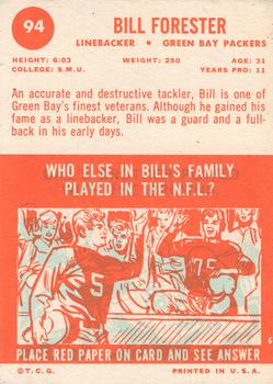 1963 Topps #94 Bill Forester Back