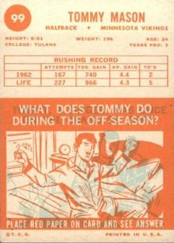 1963 Topps #99 Tommy Mason Back