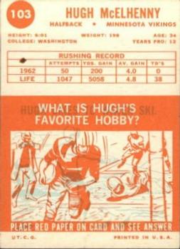 1963 Topps #103 Hugh McElhenny Back