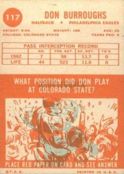 1963 Topps #117 Don Burroughs Back