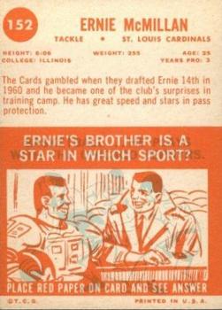 1963 Topps #152 Ernie McMillan Back