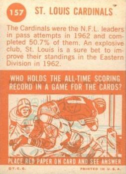 1963 Topps #157 St. Louis Cardinals Back