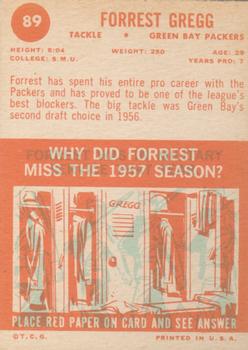 1963 Topps #89 Forrest Gregg Back