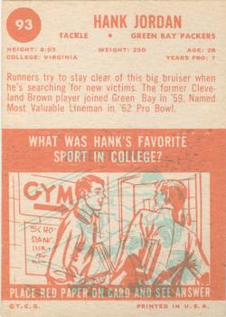 1963 Topps #93 Hank Jordan Back