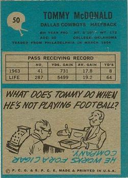 1964 Philadelphia #50 Tommy McDonald Back