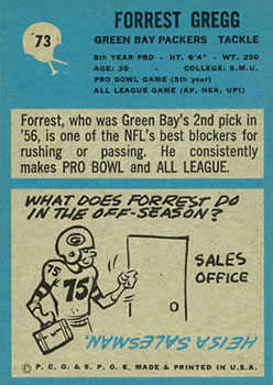 1964 Philadelphia #73 Forrest Gregg Back