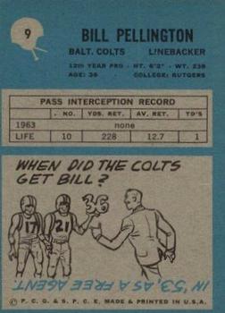 1964 Philadelphia #9 Bill Pellington Back