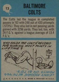 1964 Philadelphia #13 Baltimore Colts Back