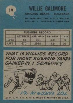 1964 Philadelphia #19 Willie Galimore Back