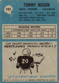 1964 Philadelphia #105 Tommy Mason Back