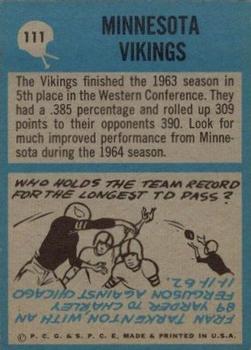 1964 Philadelphia #111 Minnesota Vikings Back