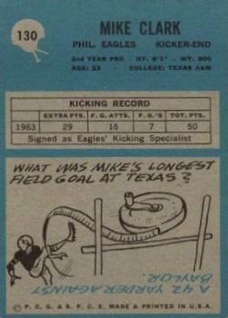 1964 Philadelphia #130 Mike Clark Back