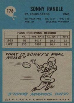 1964 Philadelphia #178 Sonny Randle Back